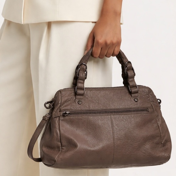 Elliott Lucca Taupe Leather Satchel - Picture 3 of 12